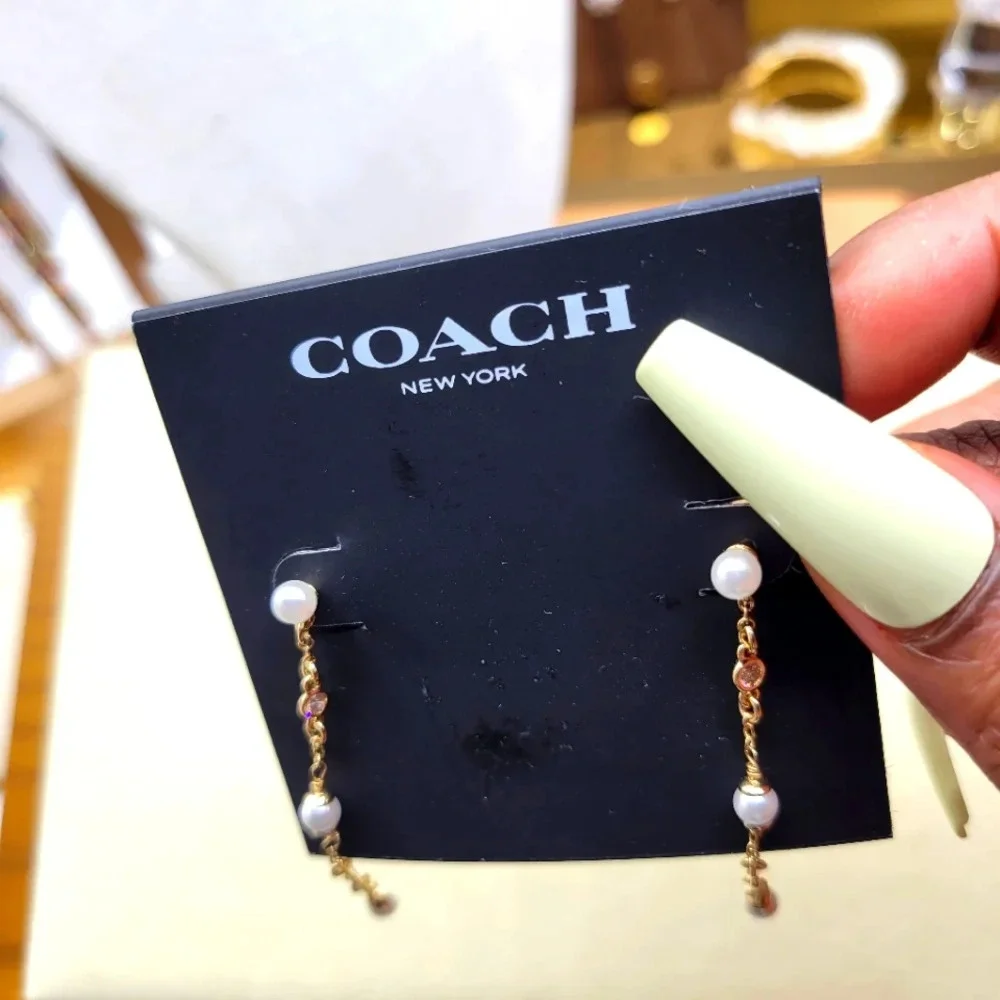 NEW! Coach • Dangle & Drop Earrings • Faux Pearl • Goldtone • Dainty - Picture 3 of 8